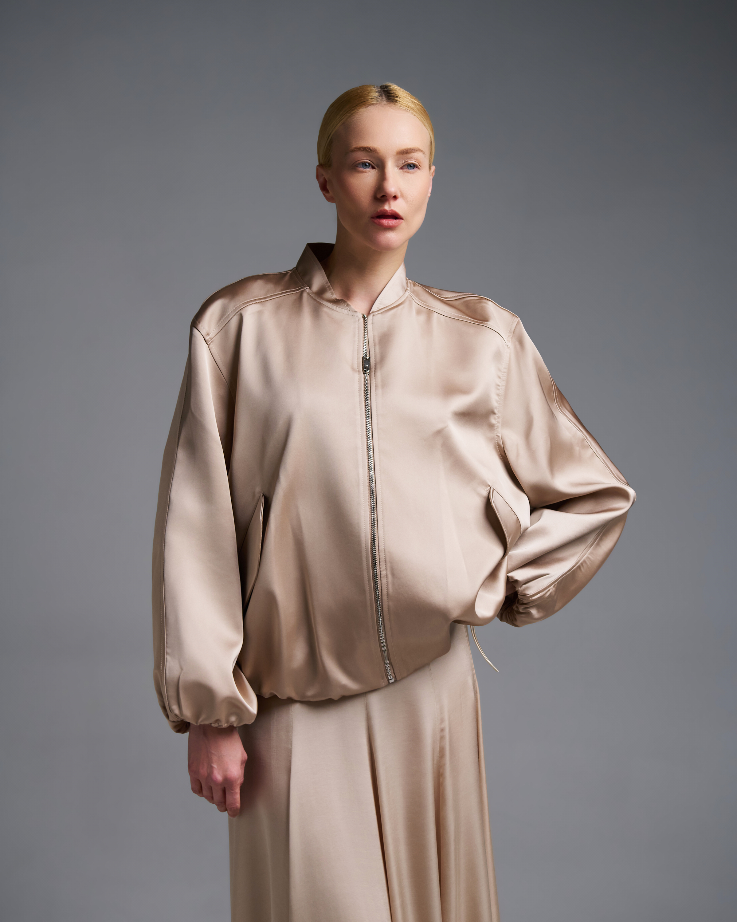 Μπεζ σατέν Μπουφάν bomber Vicolo - 4