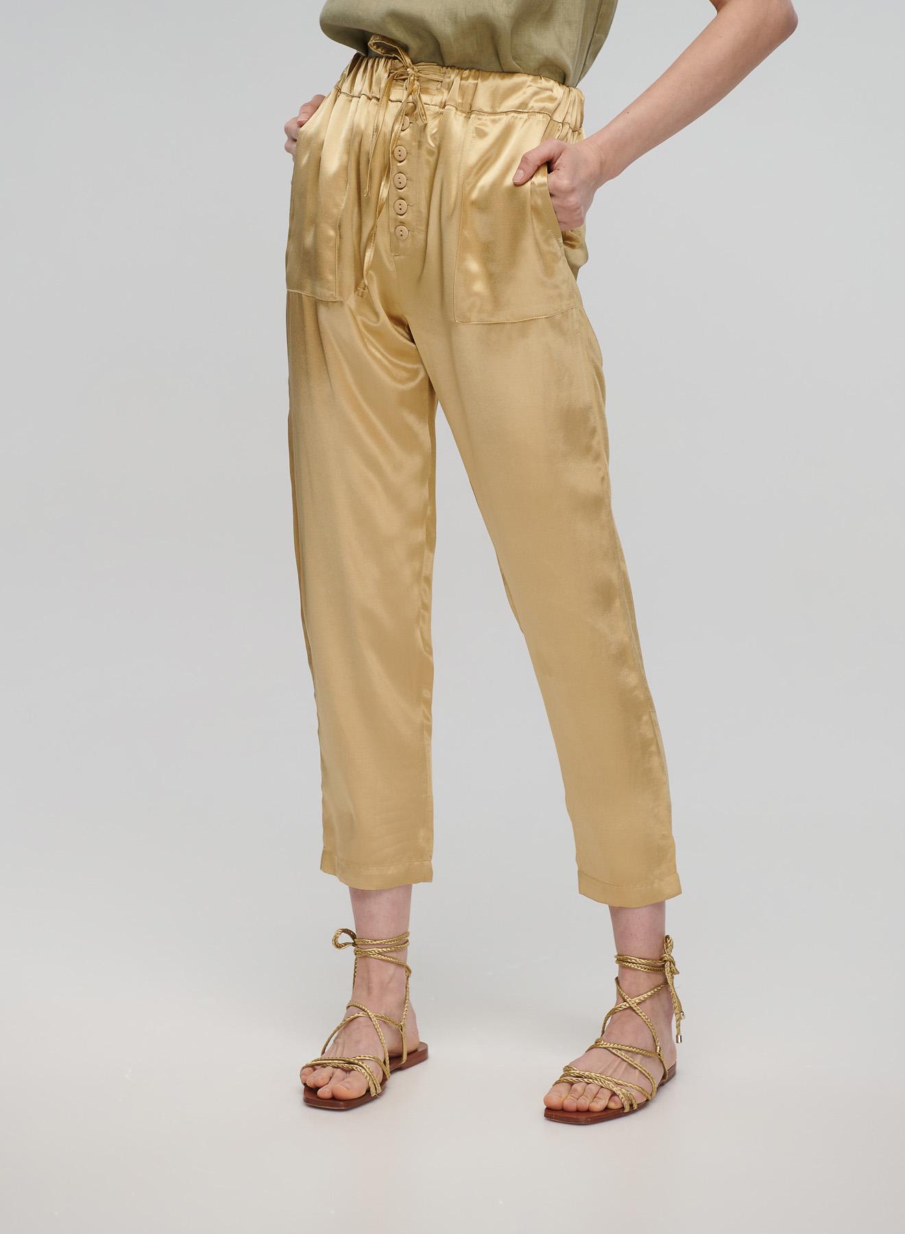 Gold Trousers with rubber waistband ties with cord Greek Archaic Kori - 1