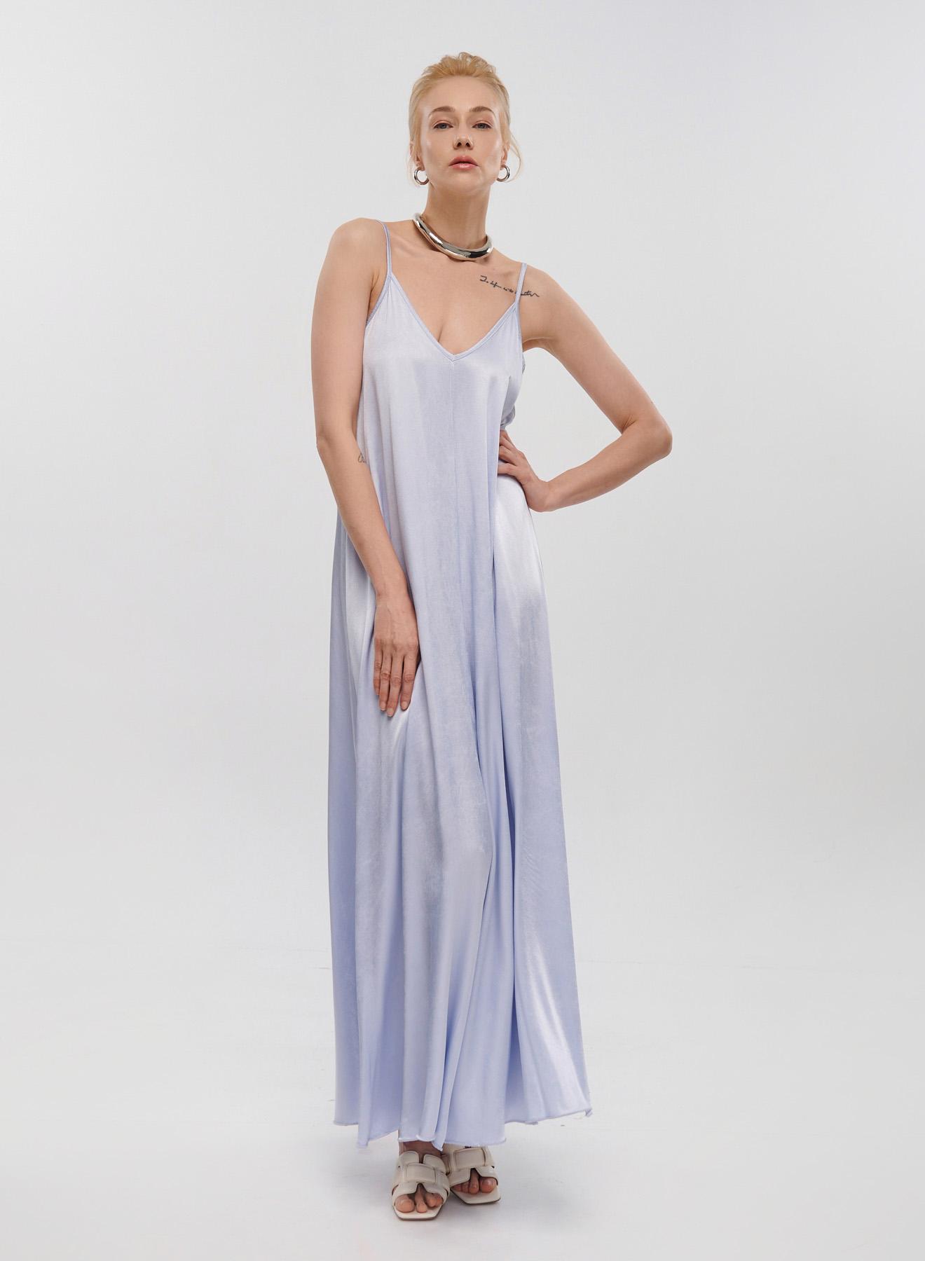 Light Blue silky touch long Dress with straps La Liberta - 2