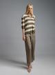 Olive-Ecru knitted striped Blouse with short sleeves and with V neckline Kontatto - 2