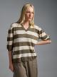 Olive-Ecru knitted striped Blouse with short sleeves and with V neckline Kontatto - 3