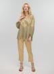 Tea-Gold new All Over Linen Blouse with puffy long sleeves and with V neckline Greek Archaic Kori - 2