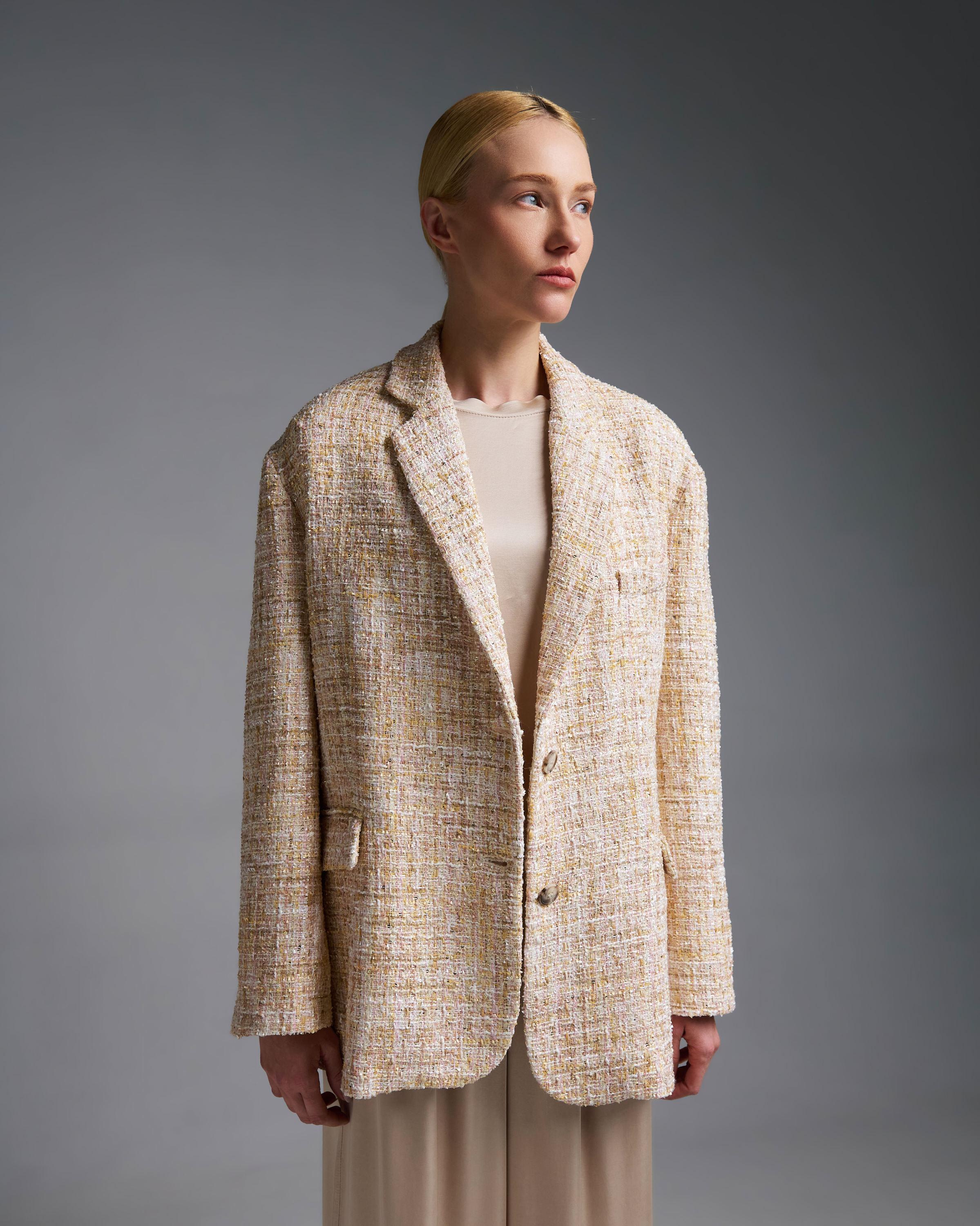 Beige-Ecru tweed oversized Jacket Vicolo - 2