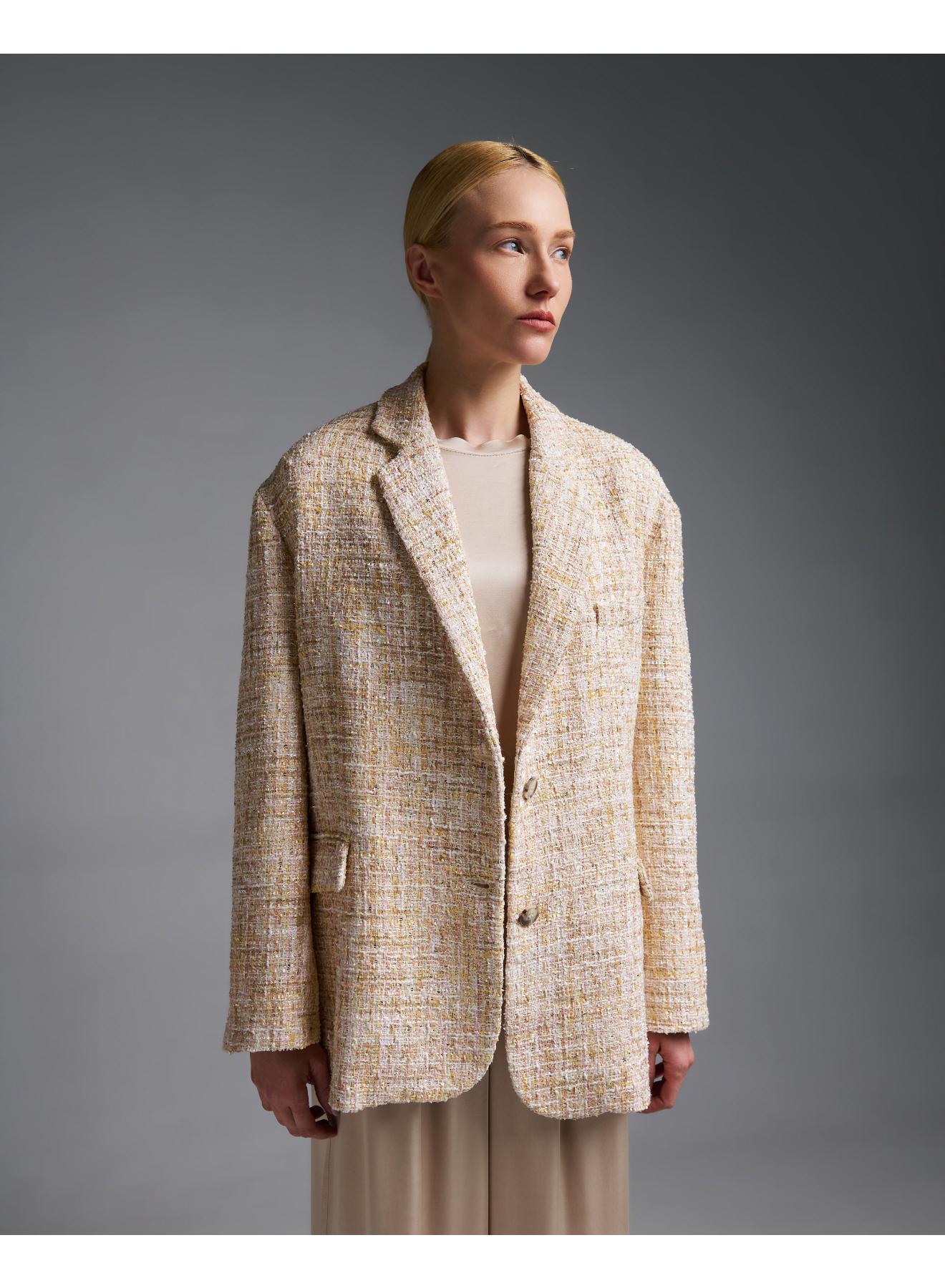 Beige-Ecru tweed oversized Jacket Vicolo - 3