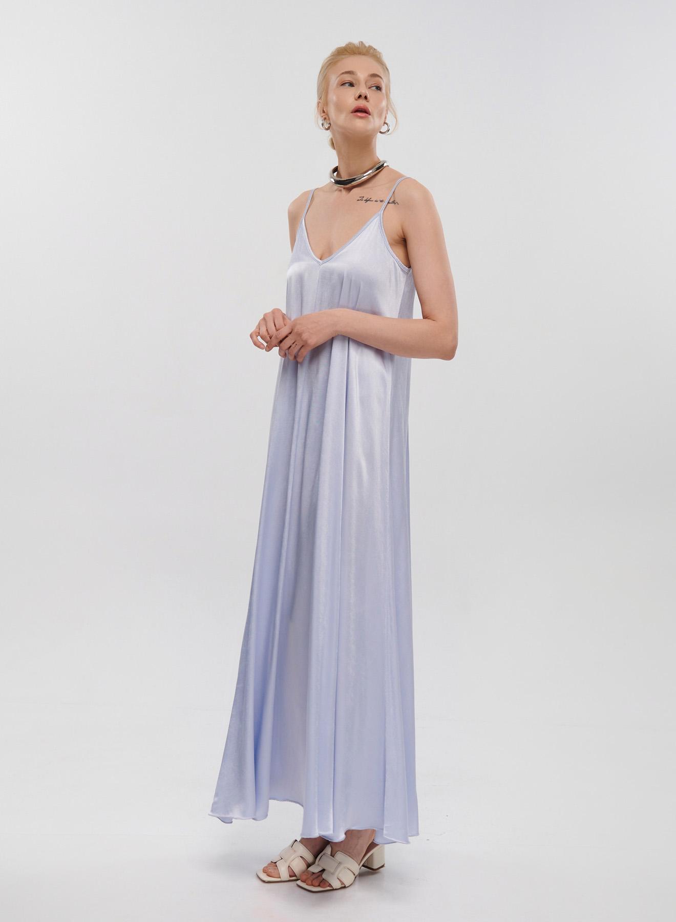 Light Blue silky touch long Dress with straps La Liberta - 1