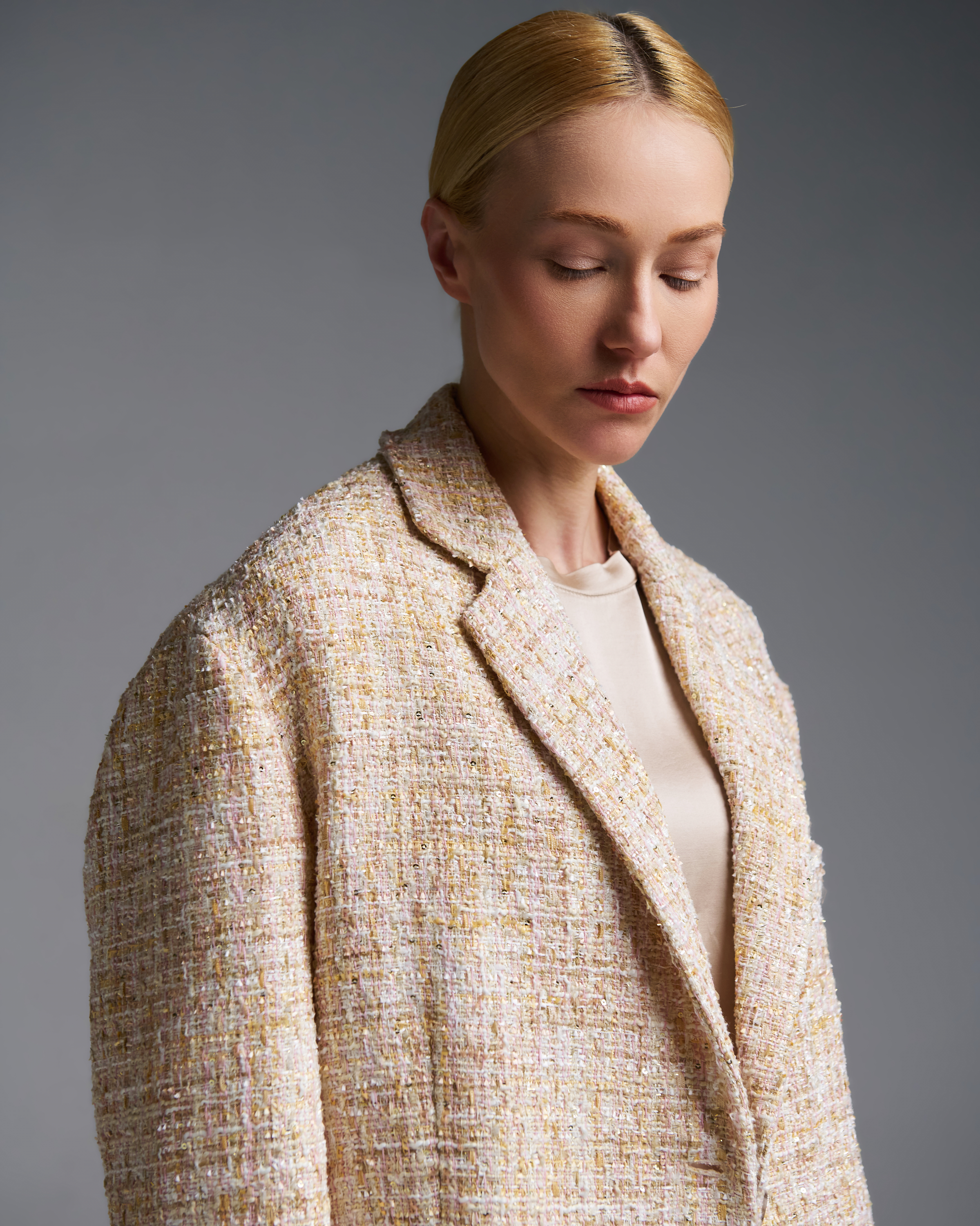 Beige-Ecru tweed oversized Jacket Vicolo - 3