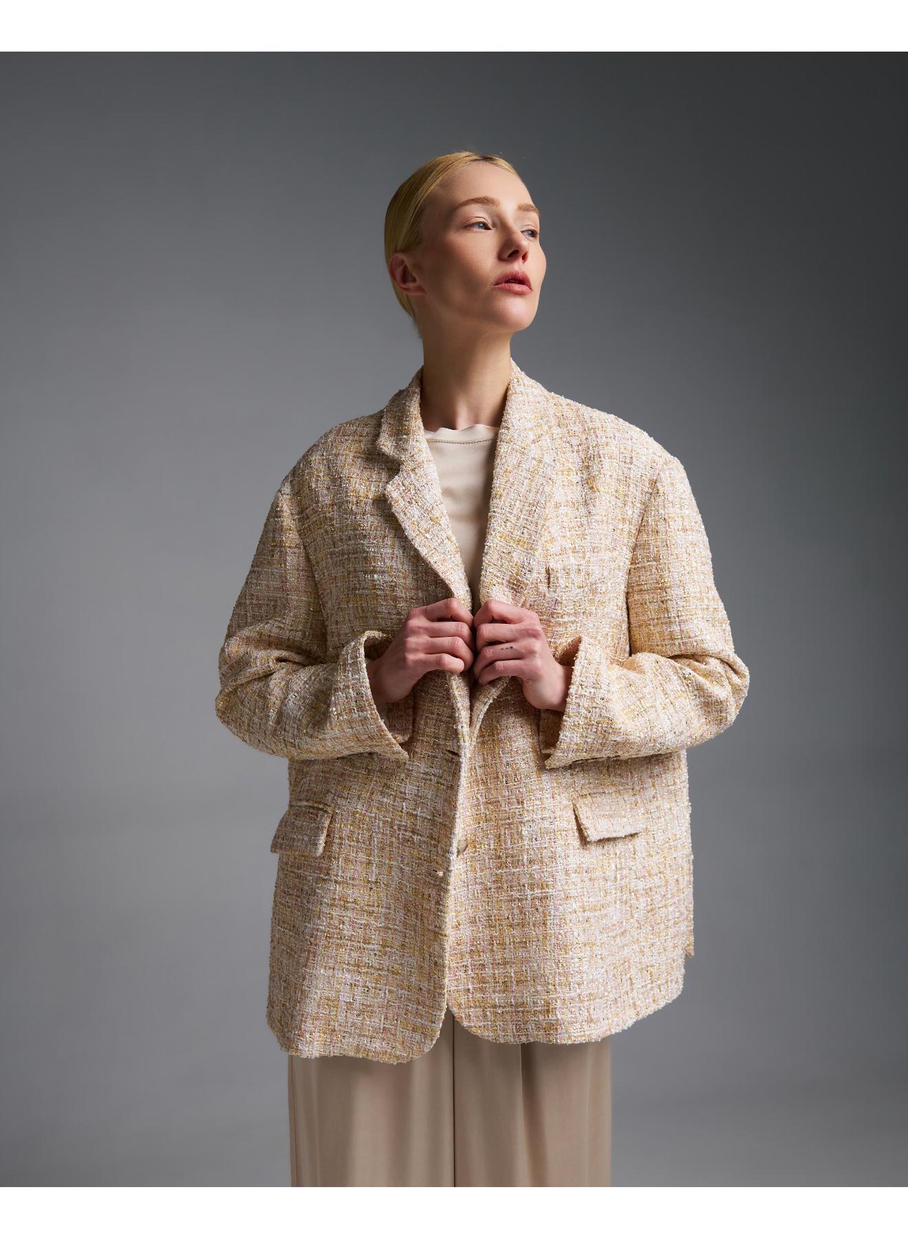 Beige-Ecru tweed oversized Jacket Vicolo - 2