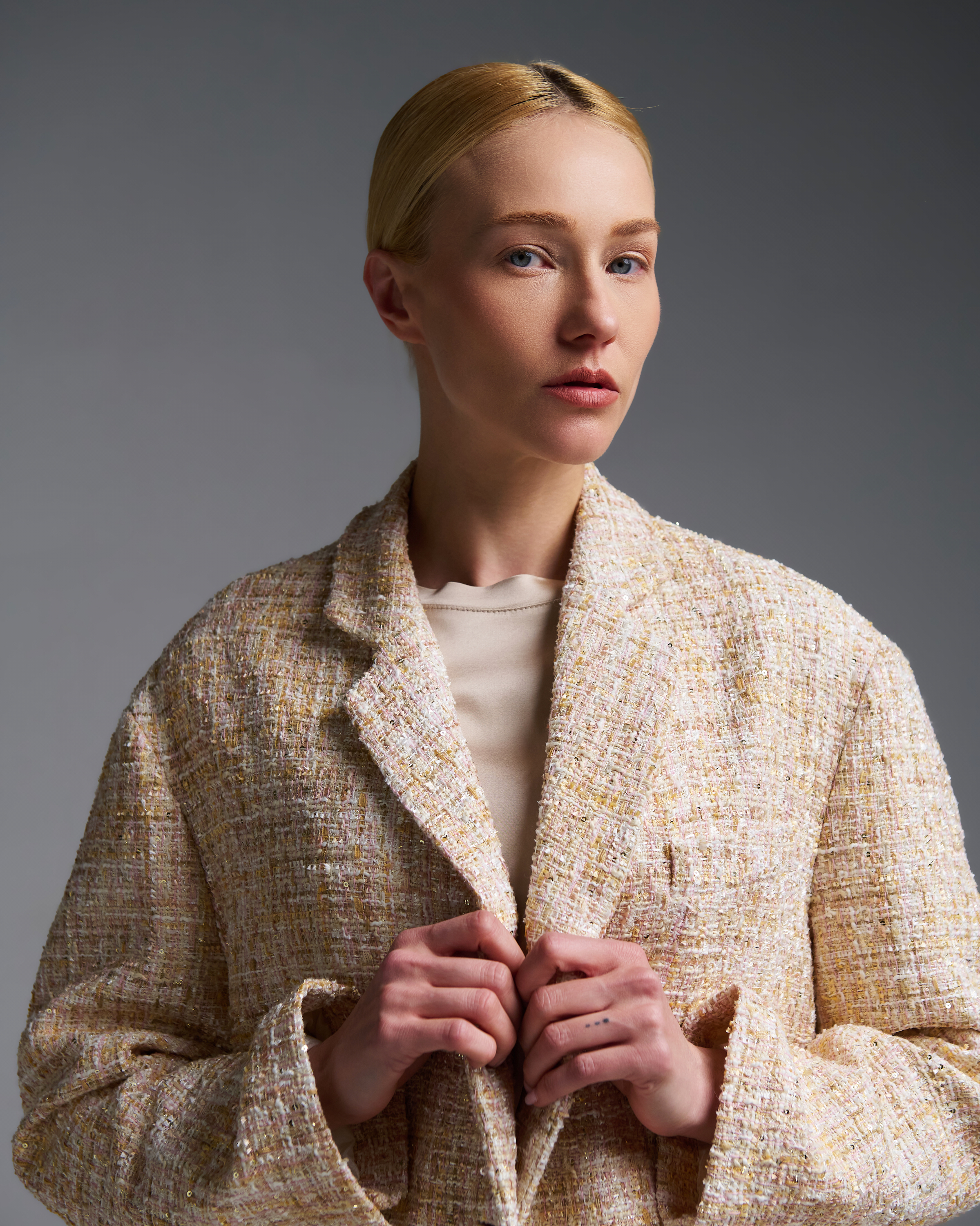 Beige-Ecru tweed oversized Jacket Vicolo - 4