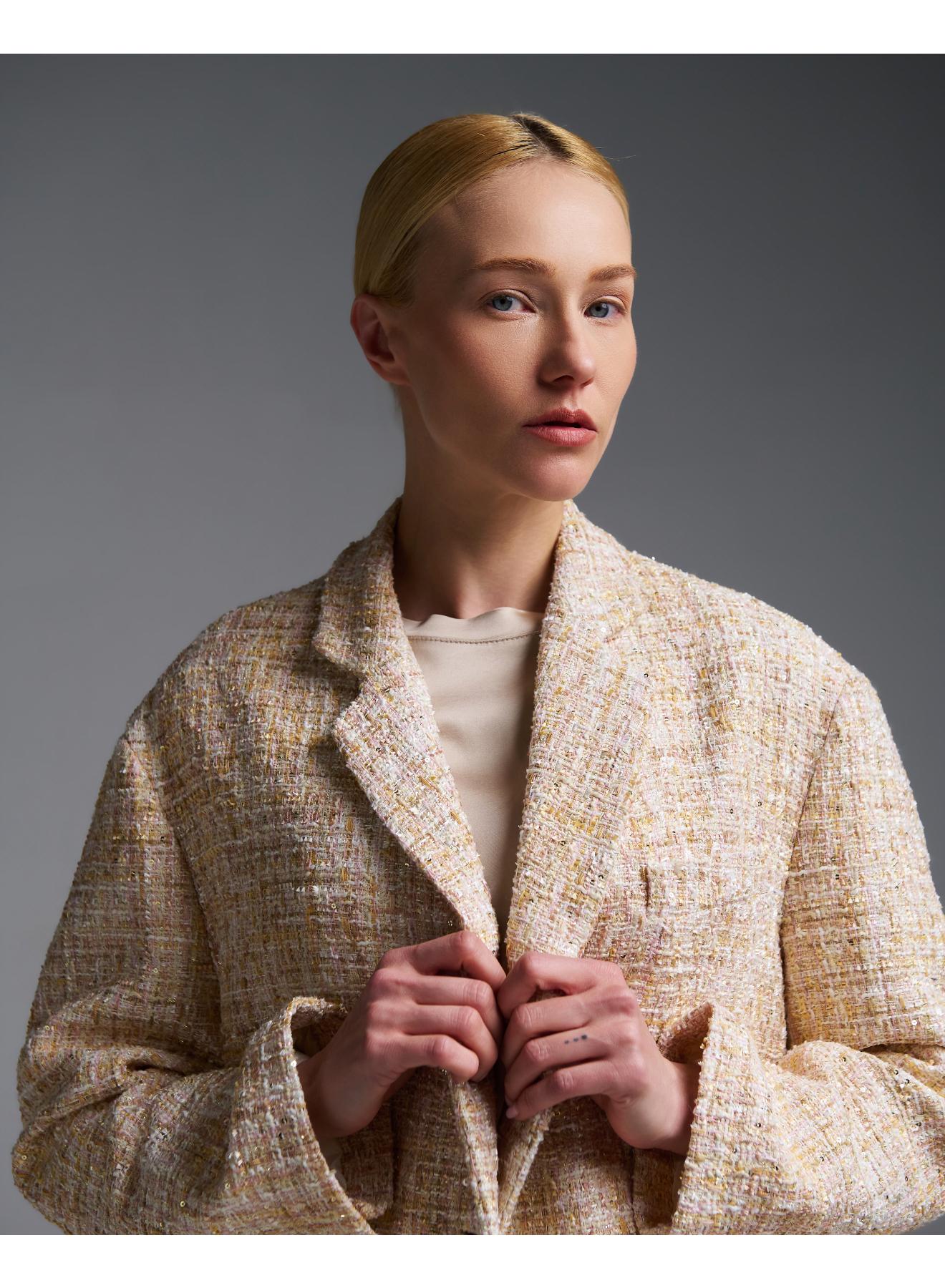 Beige-Ecru tweed oversized Jacket Vicolo - 5