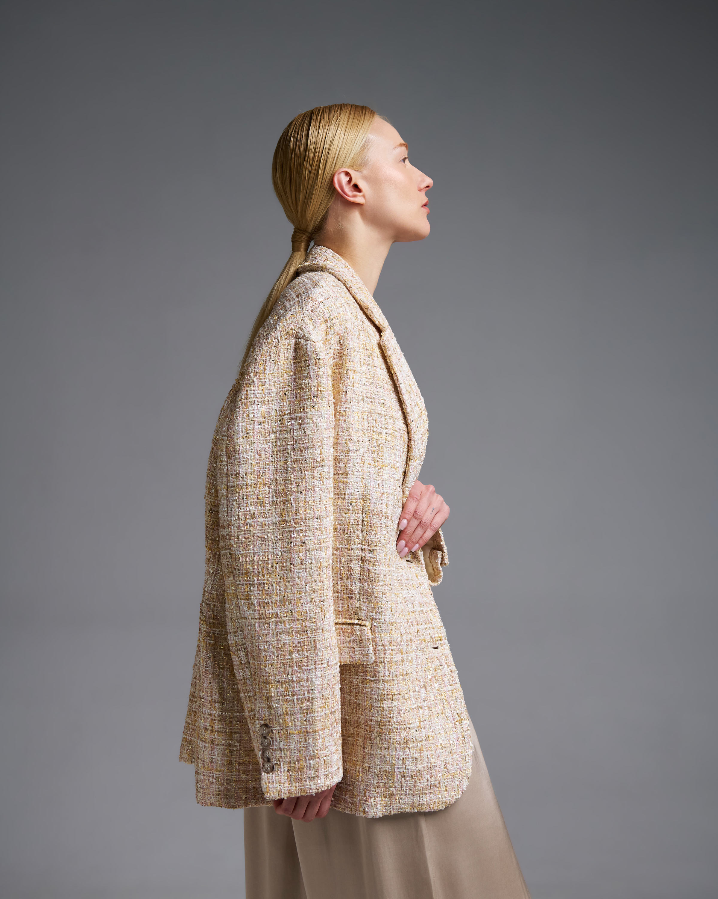 Beige-Ecru tweed oversized Jacket Vicolo - 5