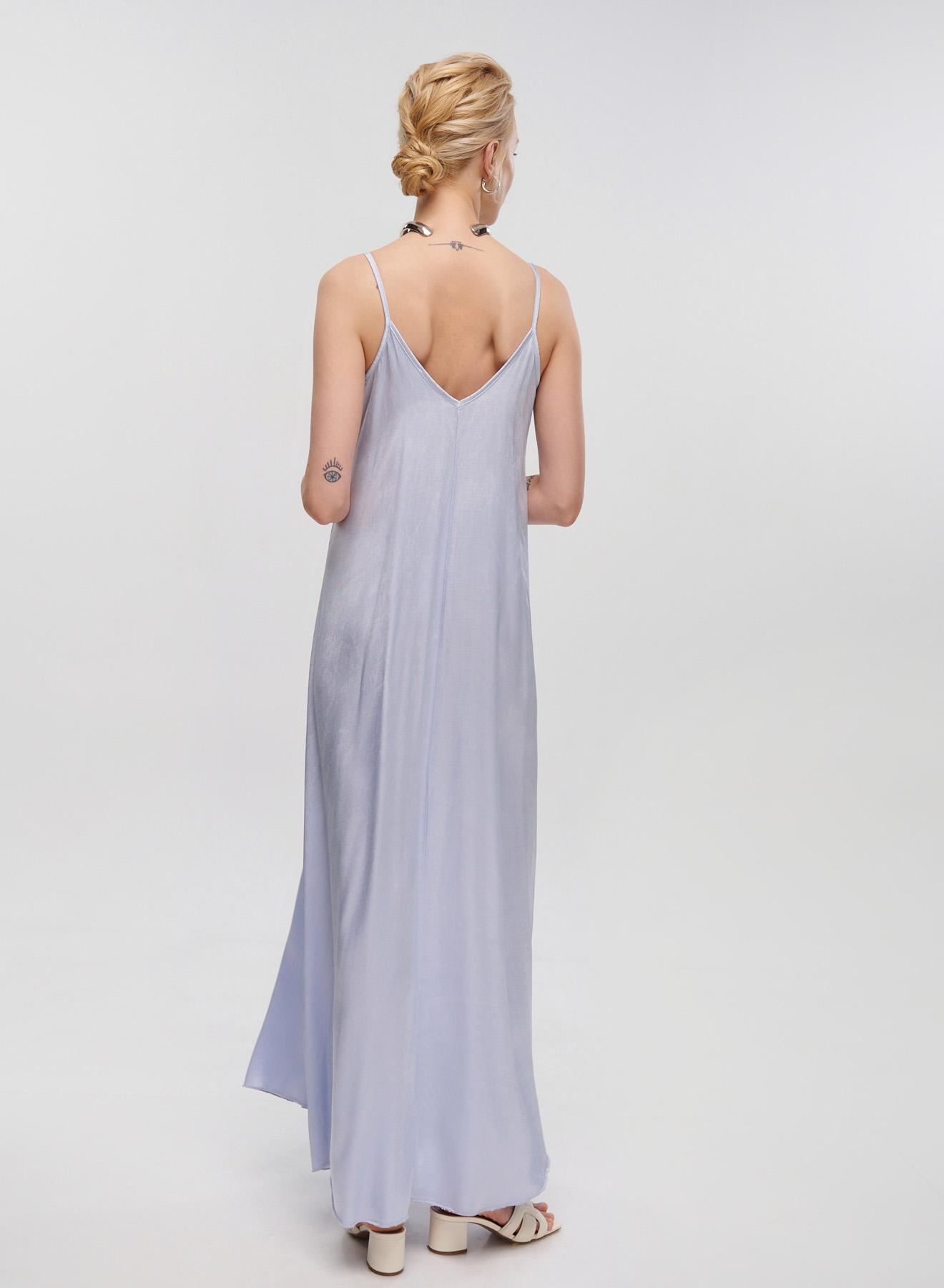 Light Blue silky touch long Dress with straps La Liberta - 3