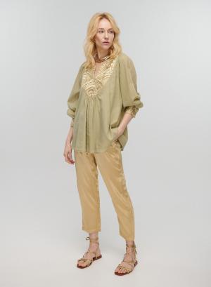 Tea-Gold new All Over Blouse with long sleeves Greek Archaic Kori - 30739