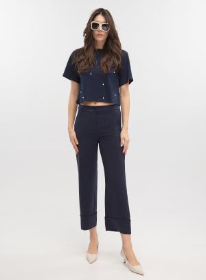 Navy Blue straight leg cropped Trousers with turn ups Emme Marella - 42414