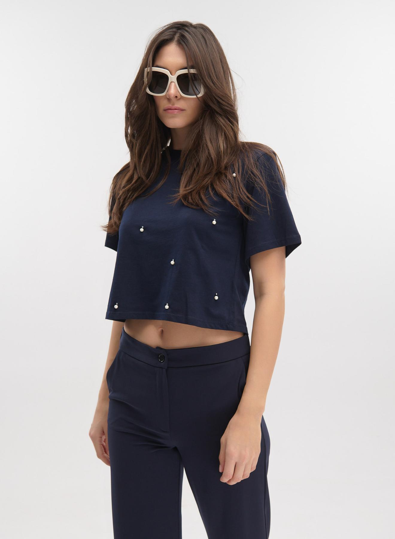 Navy Blue straight leg cropped Trousers with turn ups Emme Marella - 4