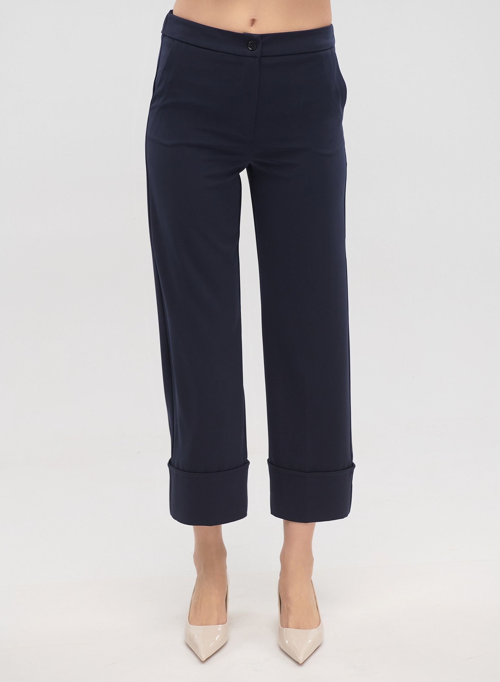 Navy Blue straight leg cropped Trousers with turn ups Emme Marella - 2