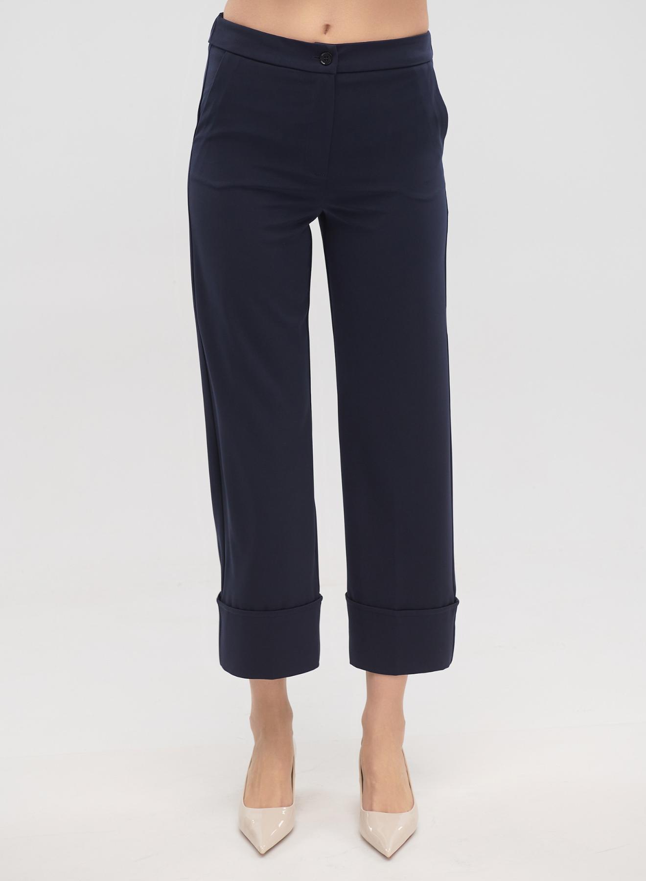 Navy Blue straight leg cropped Trousers with turn ups Emme Marella - 3