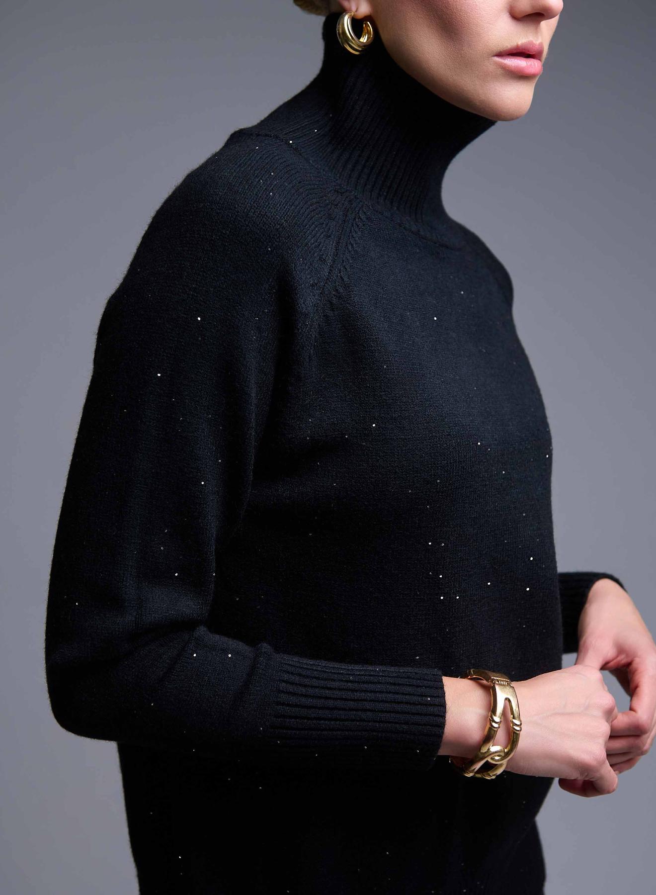 Black turtleneck Sweater with small rhinestones Valentina Milano - 5