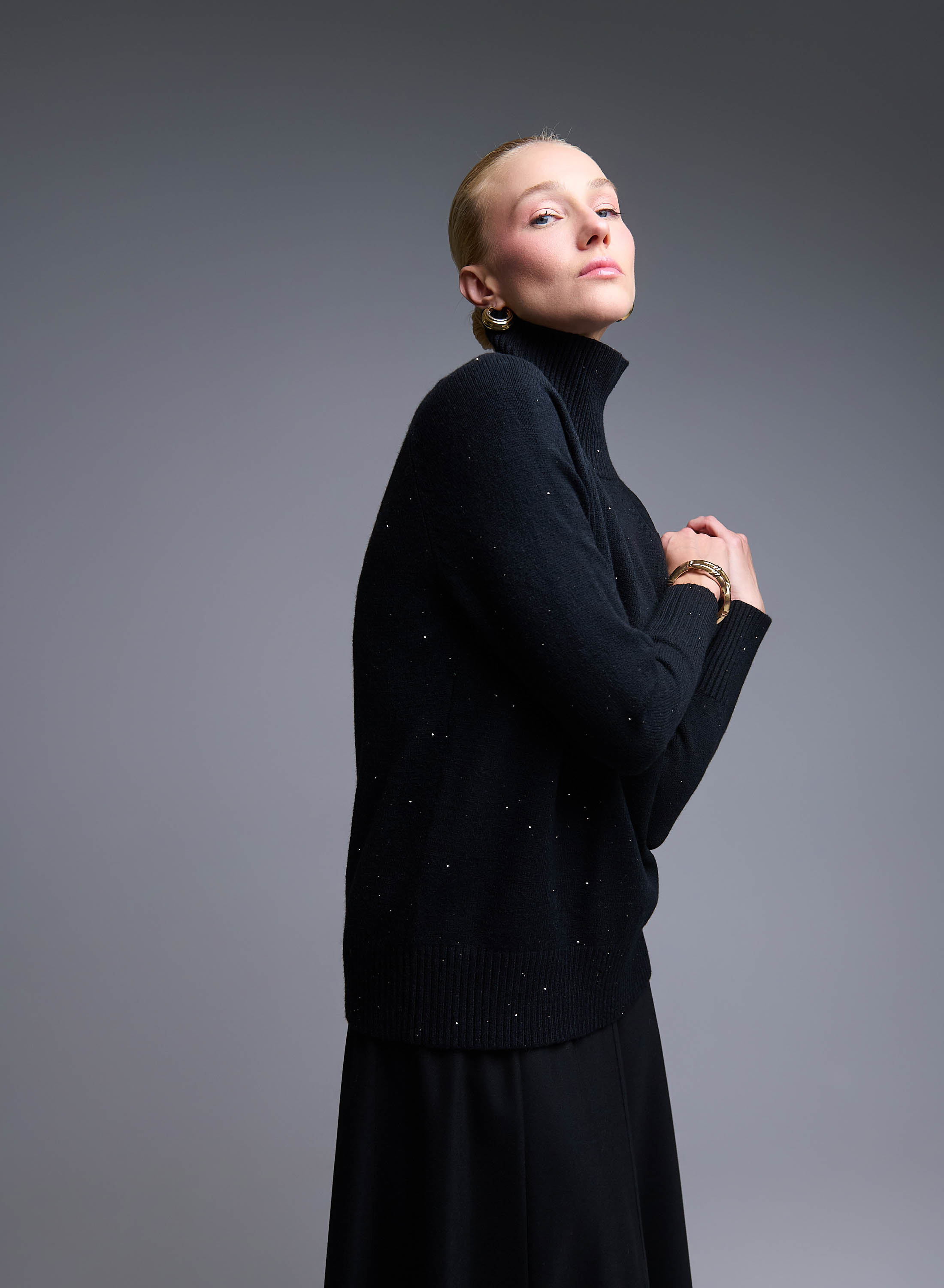 Black turtleneck Sweater with small rhinestones Valentina Milano - 2