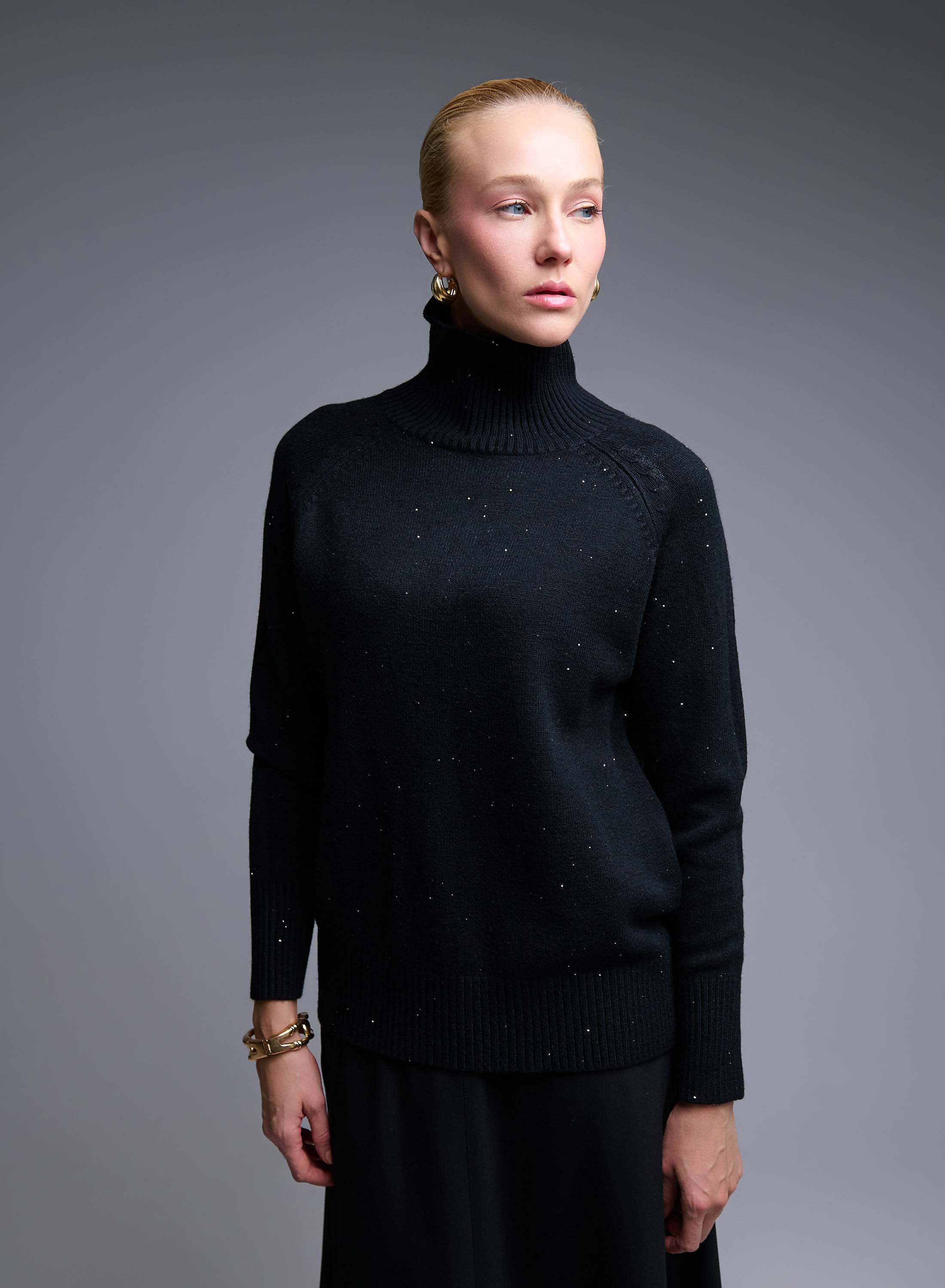 Black turtleneck Sweater with small rhinestones Valentina Milano - 0