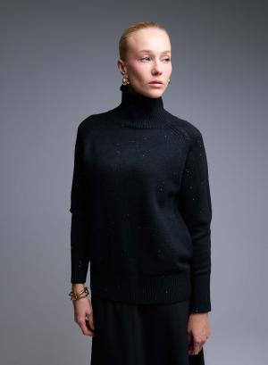 Black turtleneck Sweater with small rhinestones Valentina Milano - 50745
