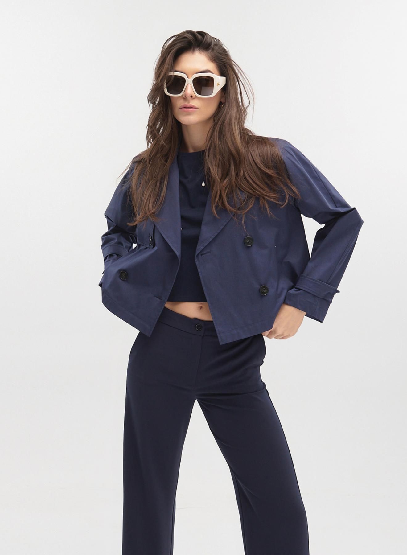 Navy Blue Double-breasted short trench coat-Jacket Emme Marella - 3