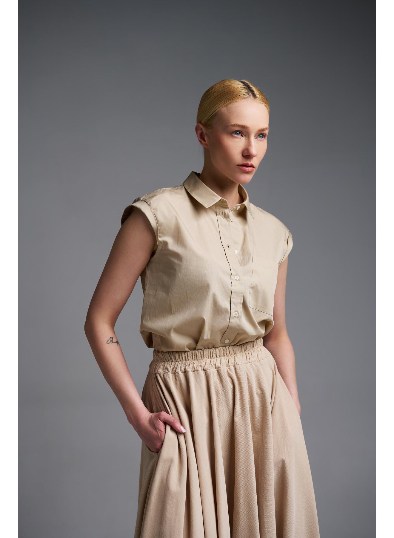 Beige corduroy Skirt with pockets and with with elasticated waistband Valentina Milano - 1