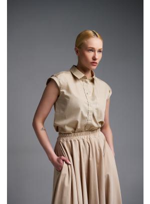 Μπεζ κοτλέ Φούστα με τσέπες και με λάστιχο στη μέση Valentina Milano - 56002