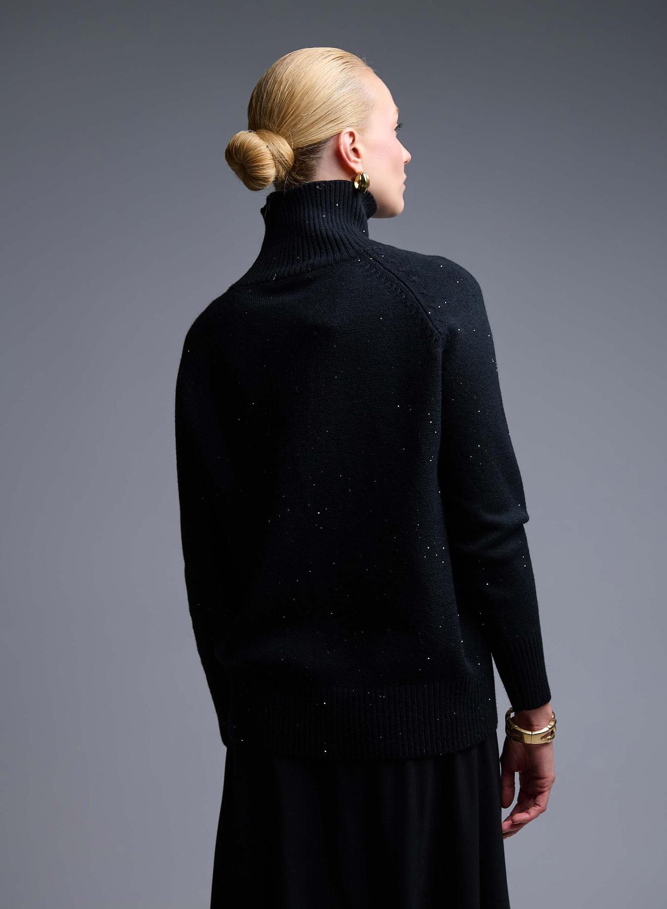 Black turtleneck Sweater with small rhinestones Valentina Milano - 4