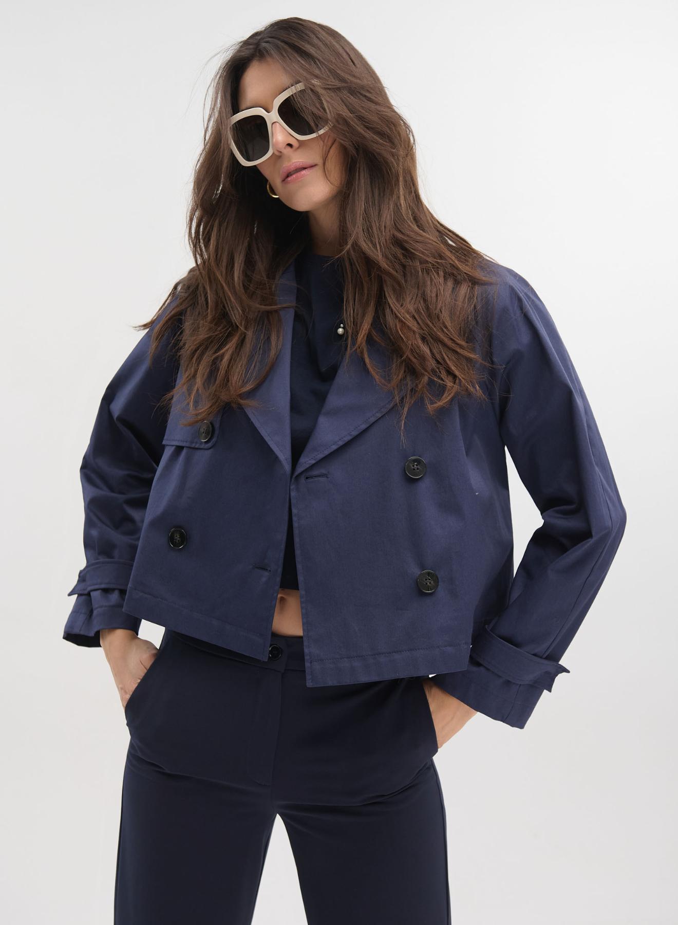 Navy Blue Double-breasted short trench coat-Jacket Emme Marella - 1