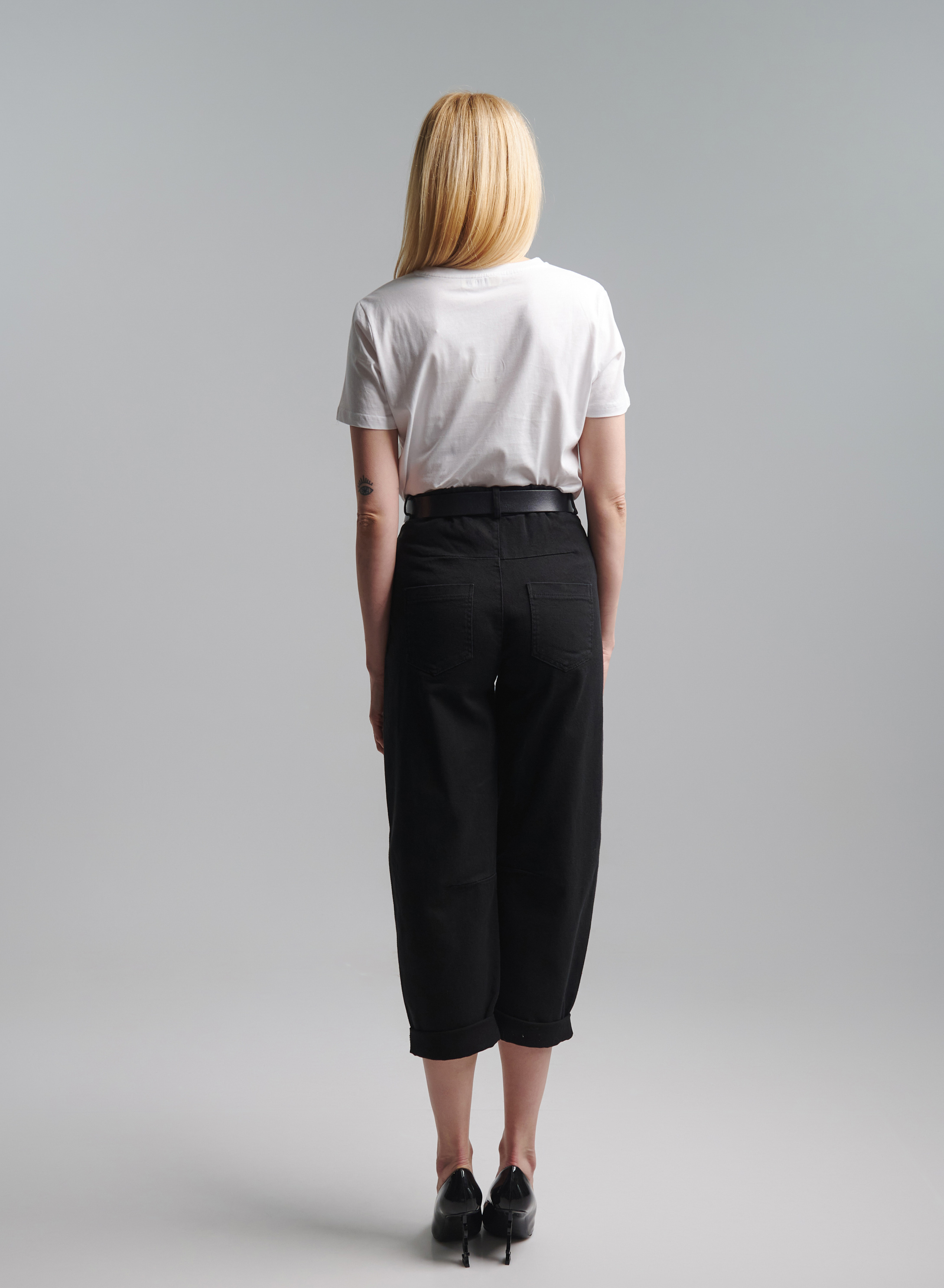 Black Jeans Trousers with turn ups and with belt Tensione In - 2
