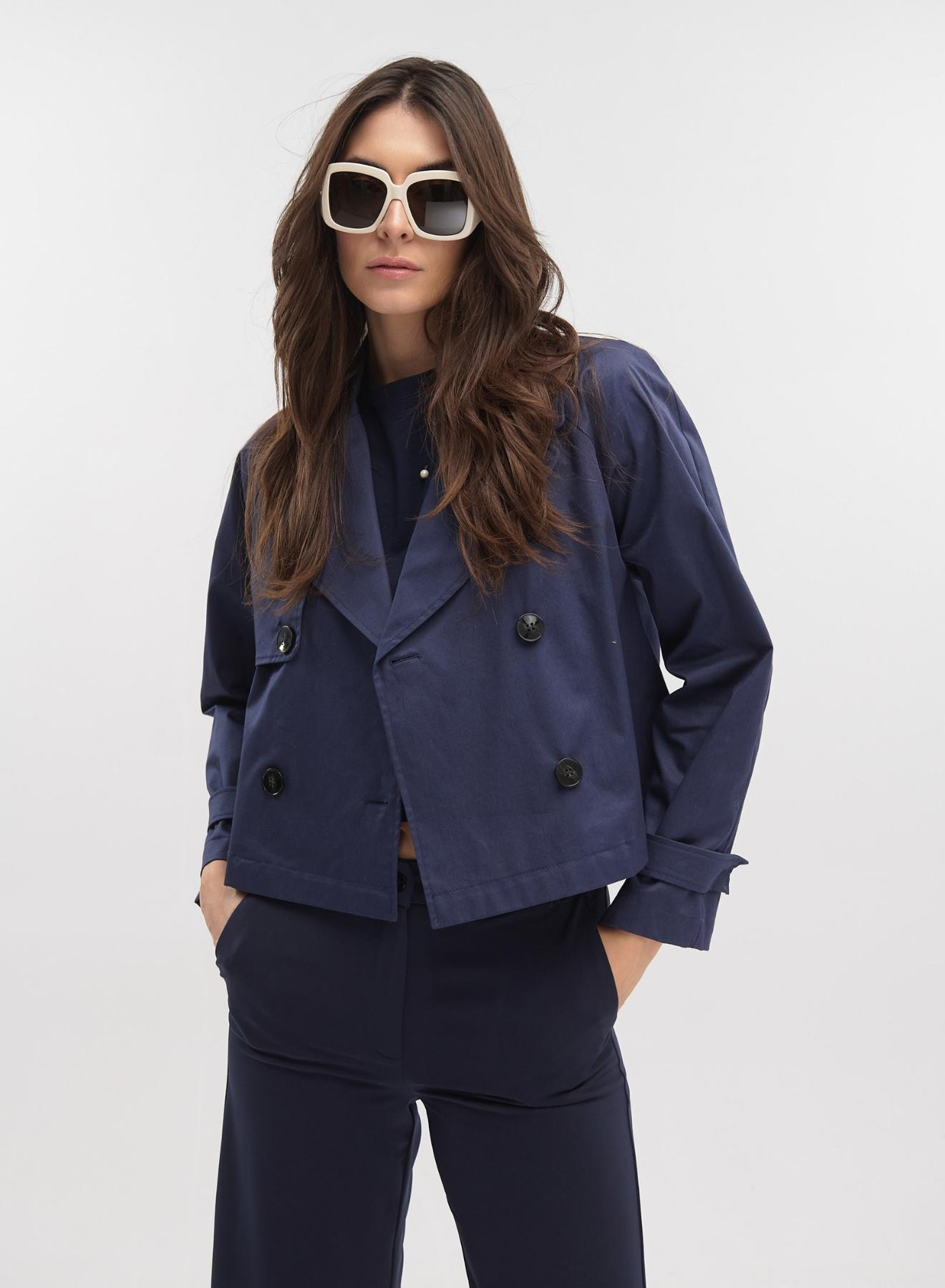 Navy Blue Double-breasted short trench coat-Jacket Emme Marella - 2