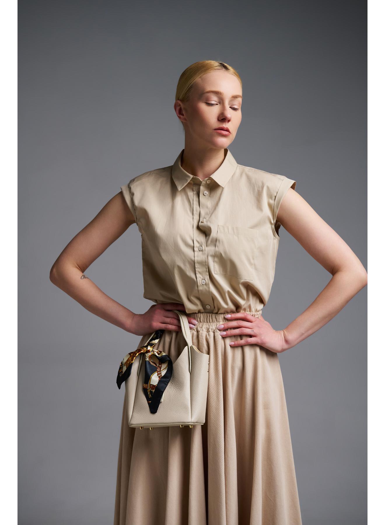 Μπεζ αμάνικο Πουκάμισο ποπλίνα Emme Marella - 1