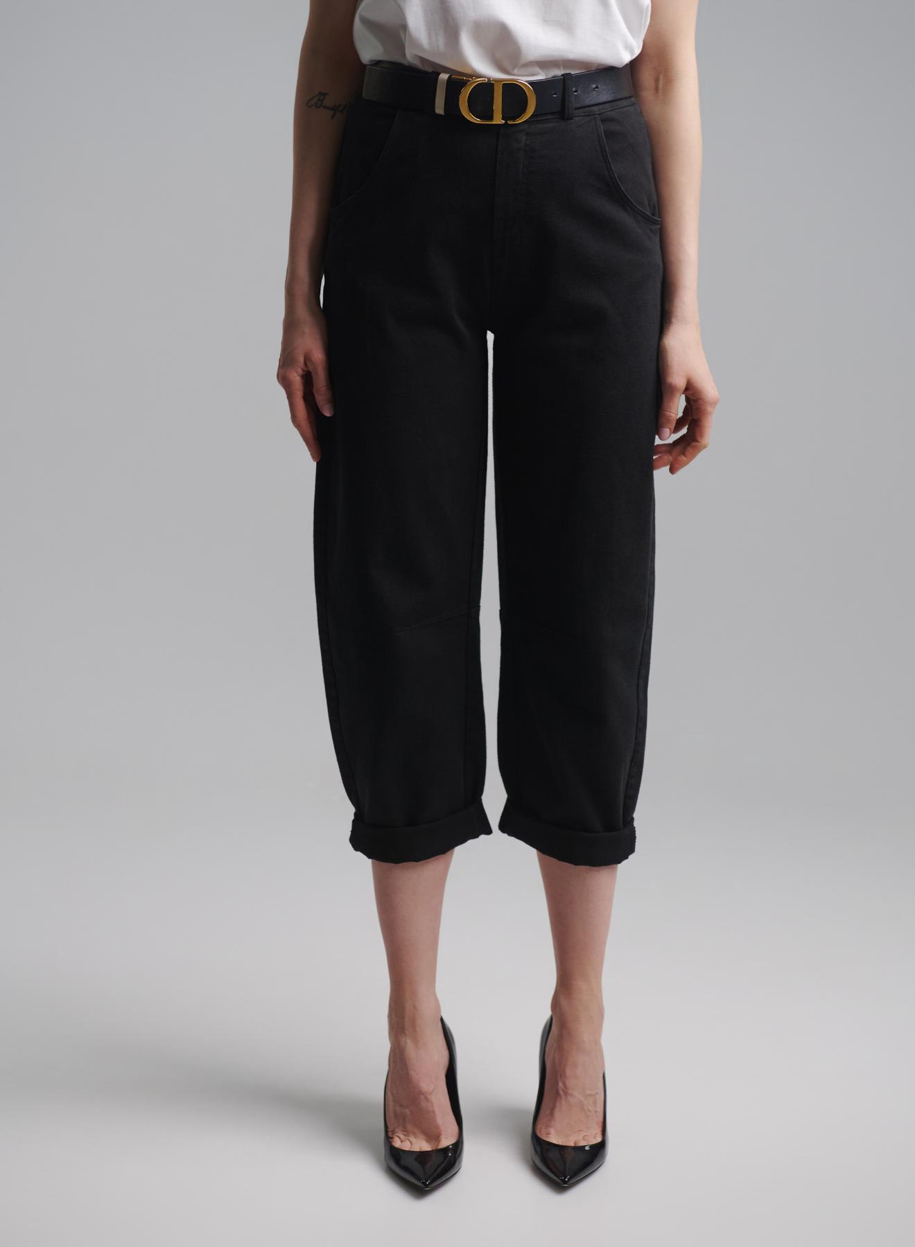 Black Jeans Trousers with turn ups and with belt Tensione In - 4