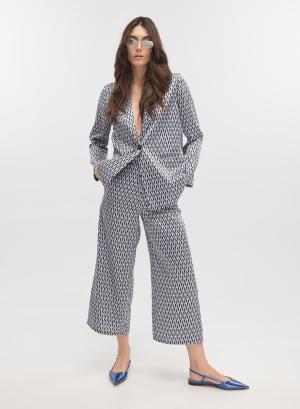 Navy Blue wide legs, geometric Patterned twill cropped Trousers Emme Marella - 42467