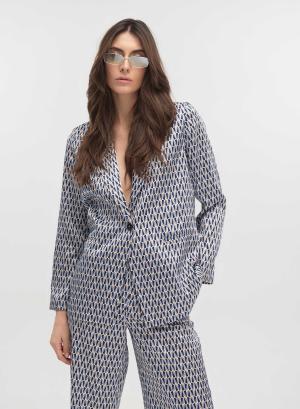 Navy Blue geometric patterned twill Jacket Emme Marella - 42449