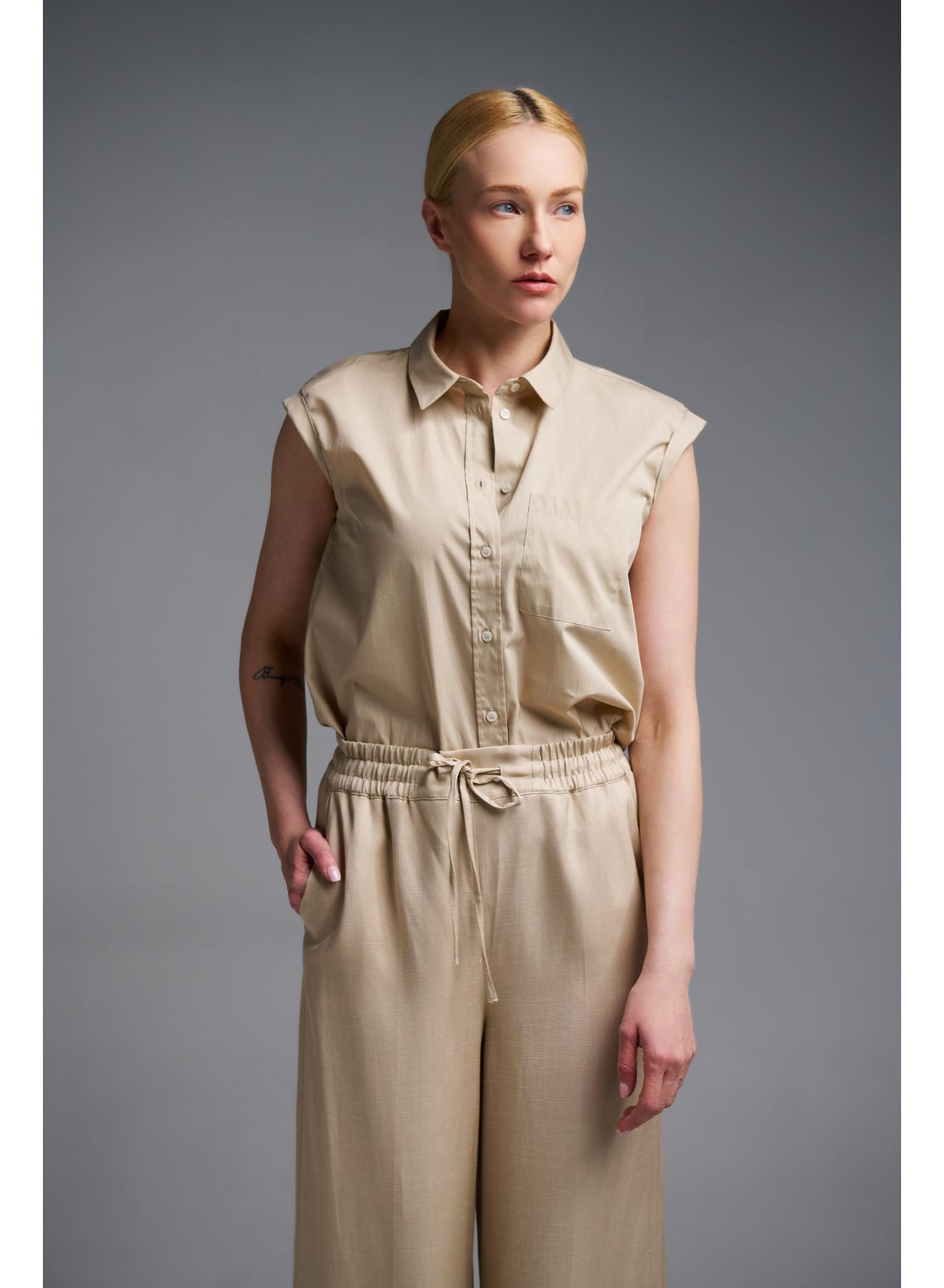 Μπεζ αμάνικο Πουκάμισο ποπλίνα Emme Marella - 3