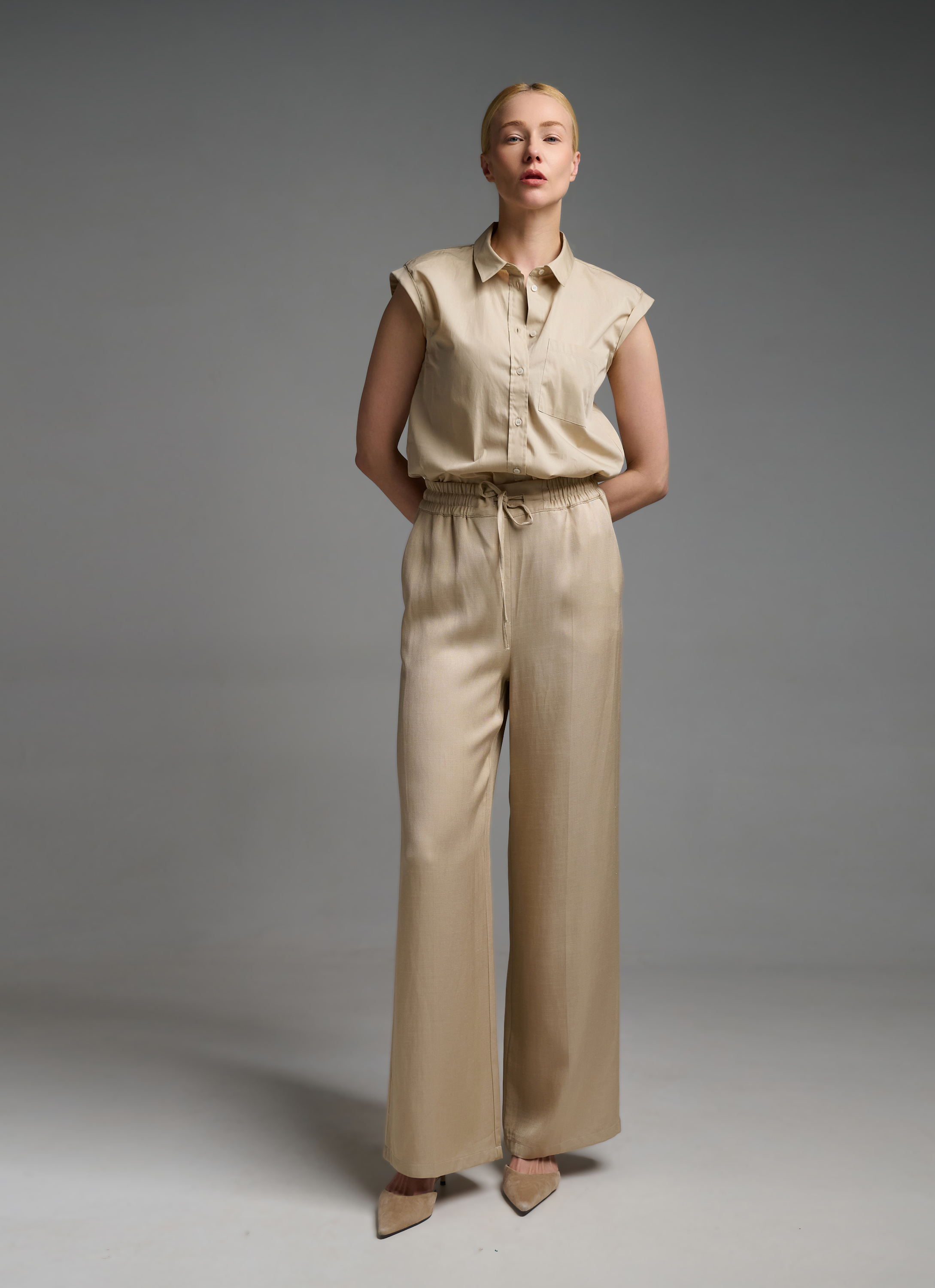 Beige straight fit Trousers with drawstring Emme Marella - 0