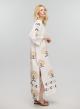 Λευκό-Χρυσό μακρύ λινό Φόρεμα με μικρά Παγώνια και V λαιμόκοψη Greek Archaic Kori - 0