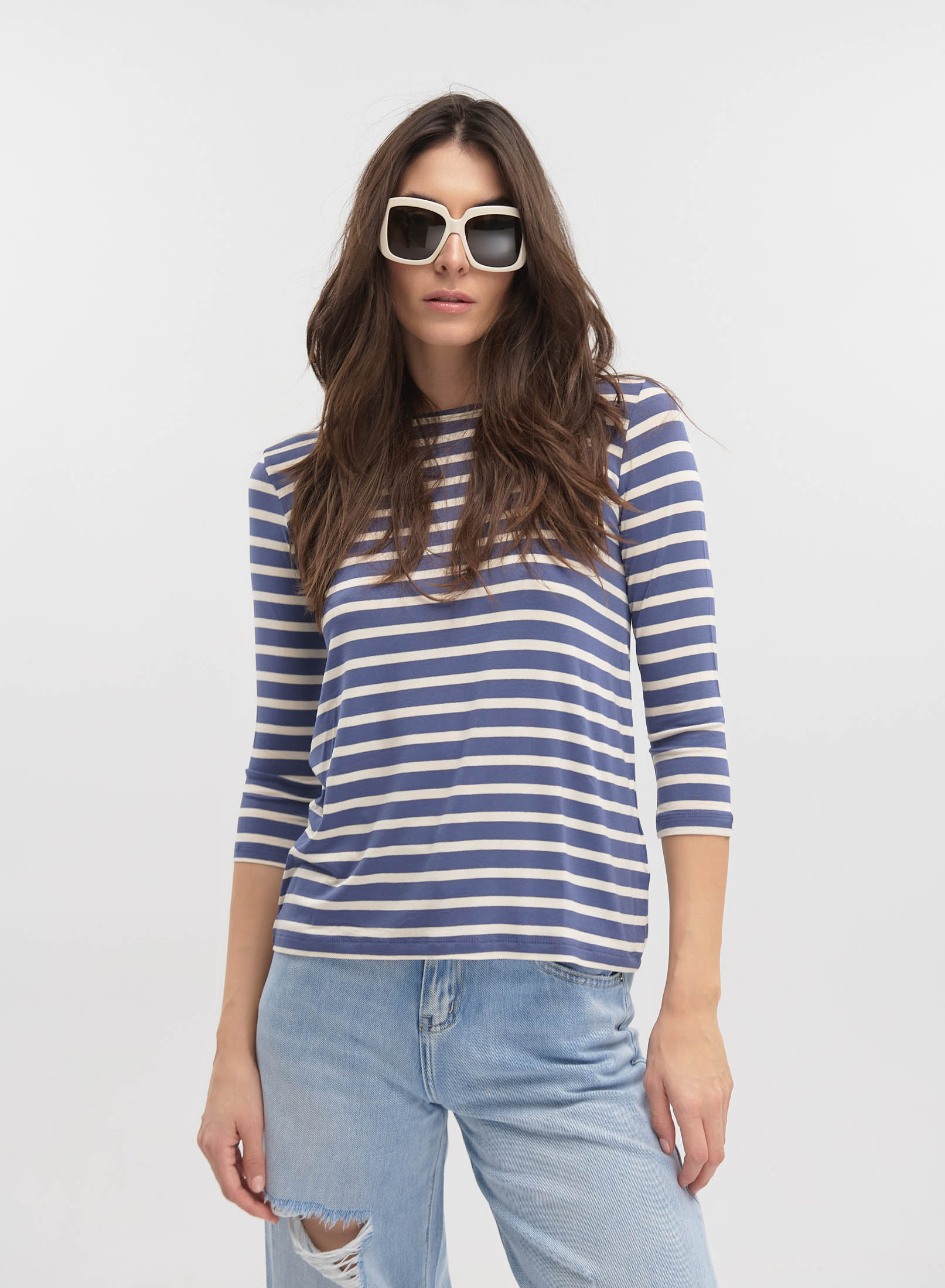 Blue-White striped Blouse with three quarters sleeves Emme Marella - 1