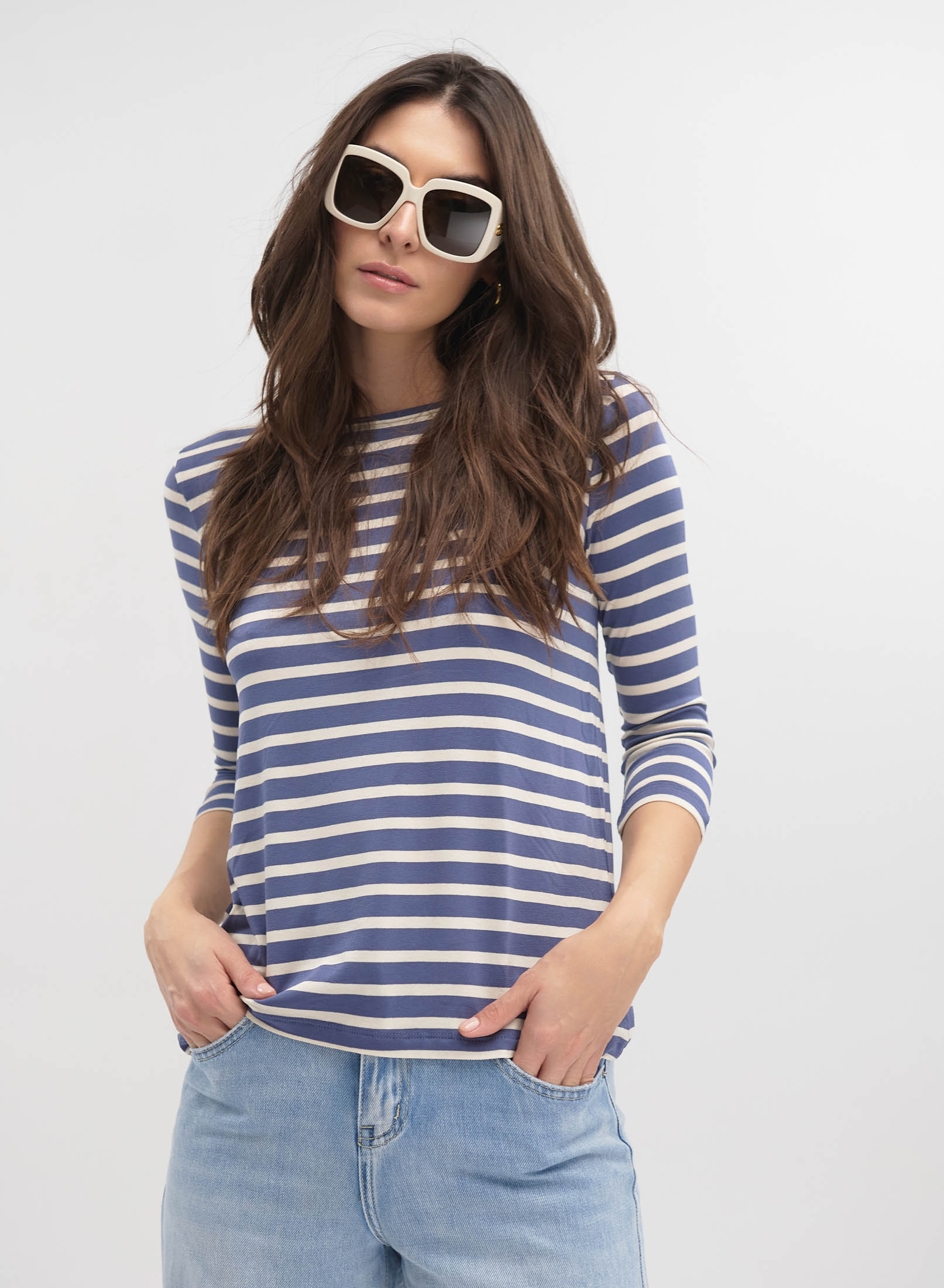 Blue-White striped Blouse with three quarters sleeves Emme Marella - 2