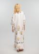 Λευκό-Χρυσό μακρύ λινό Φόρεμα με μικρά Παγώνια και V λαιμόκοψη Greek Archaic Kori - 4