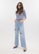 Light Blue wide legs Denim Trousers with rips Lara - 0