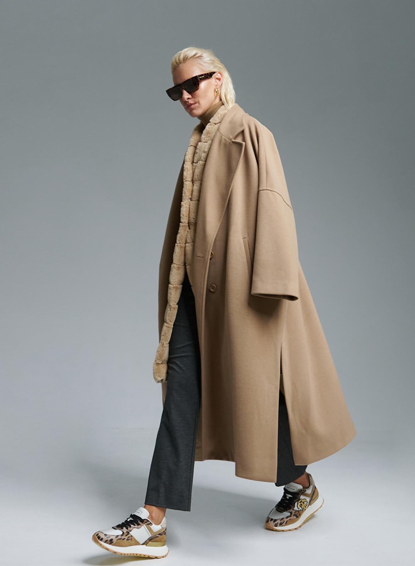 Camel double breasted Coat with wide lapels Imperial - 3