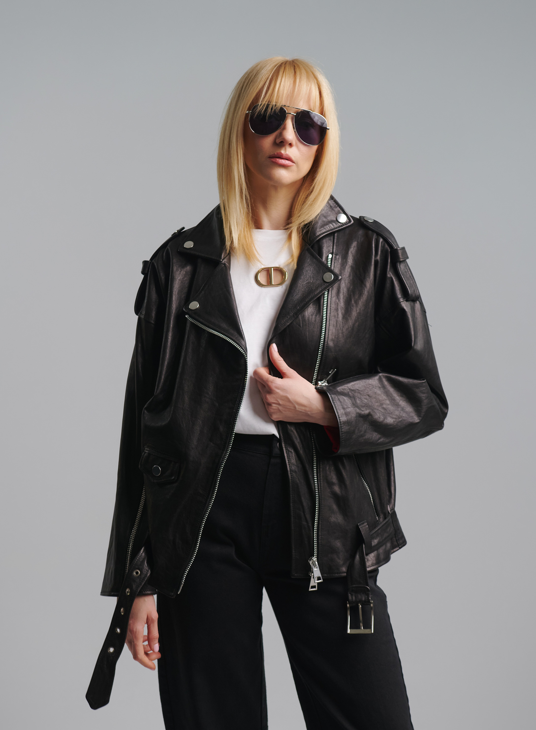 Black leather Jacket with zip closure Imperial - 1