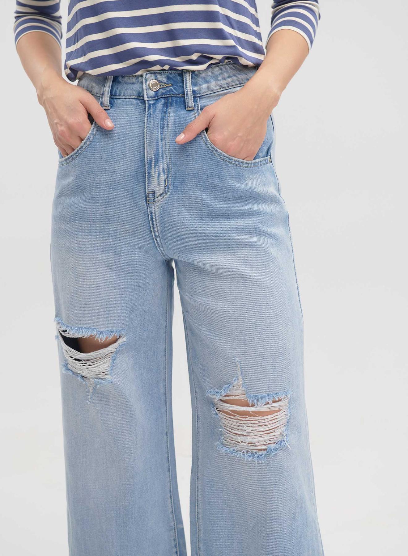 Light Blue wide legs Denim Trousers with rips Lara - 3