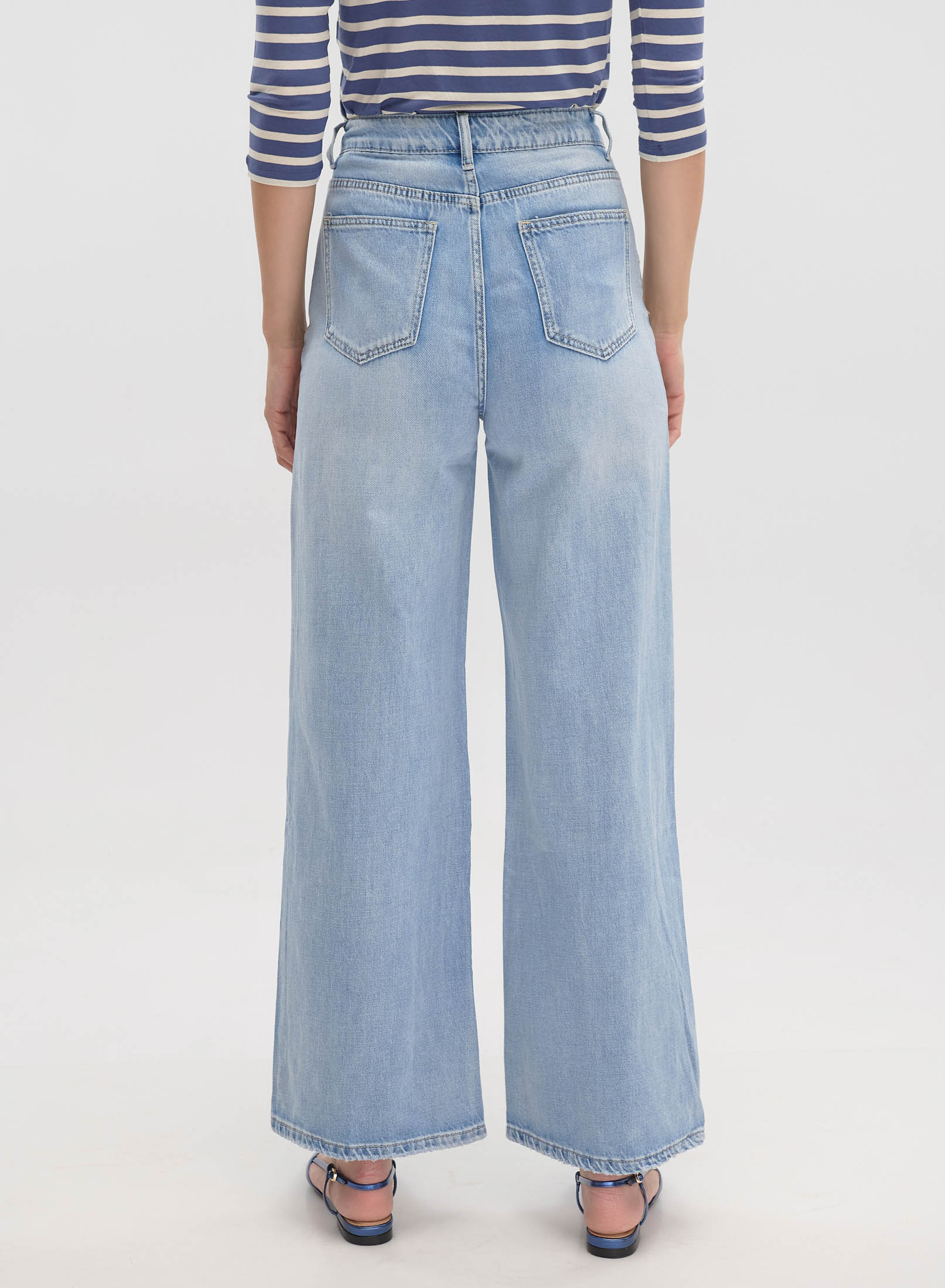 Light Blue wide legs Denim Trousers with rips Lara - 3