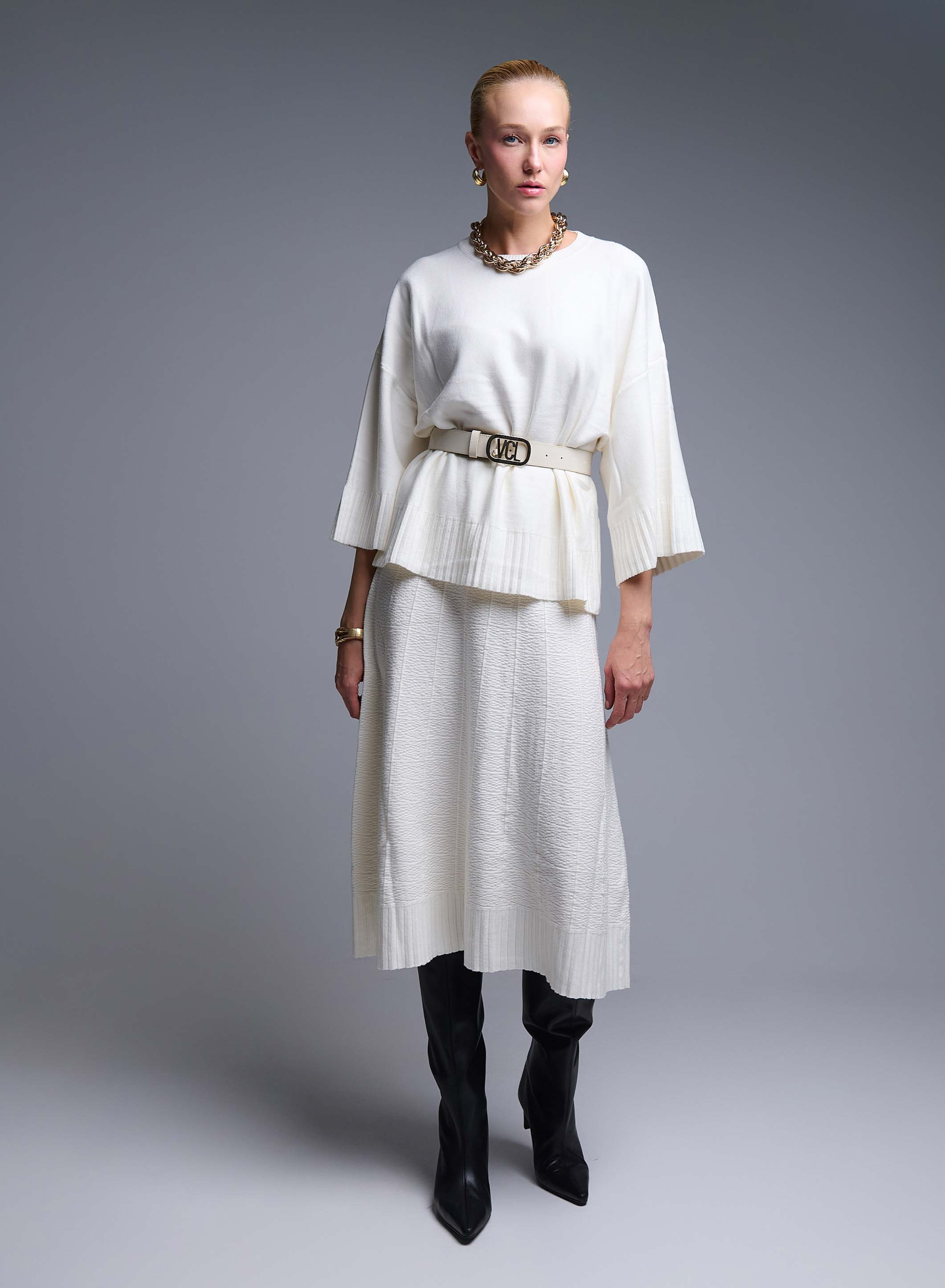 Ecru Blouse and Skirt Set Lara - 0