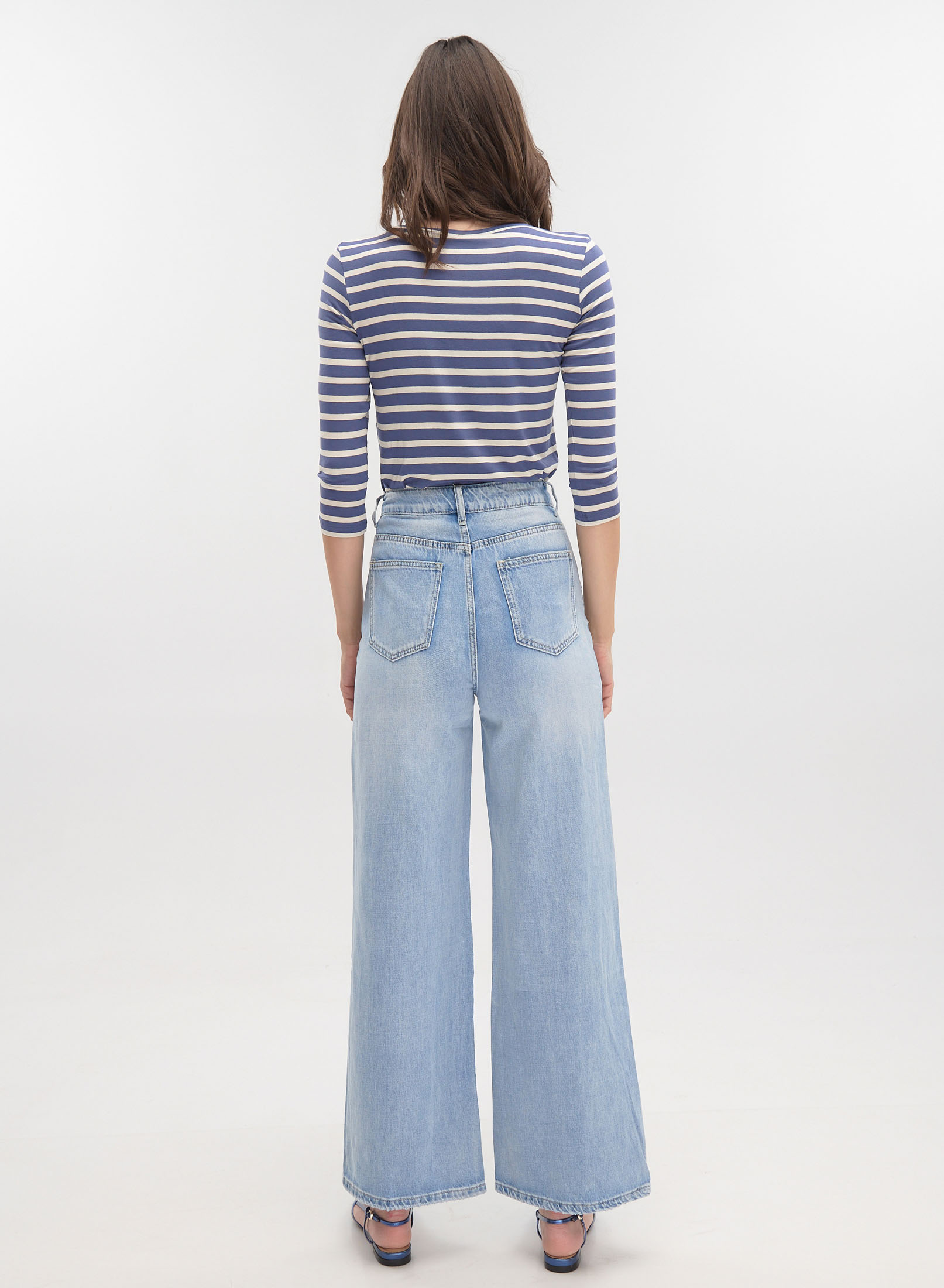 Light Blue wide legs Denim Trousers with rips Lara - 4