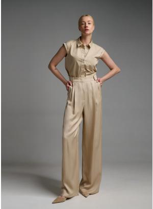 Beige wide legs Trousers with pleats Emme Marella - 56042