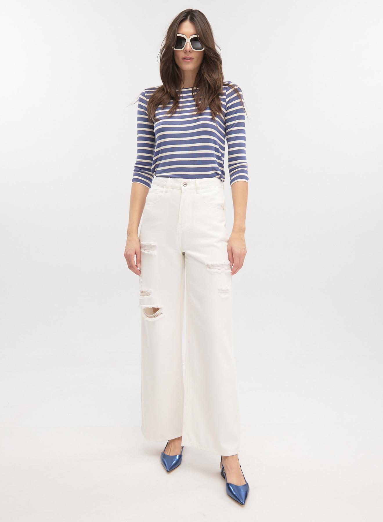 Off White wide legs Denim Trousers with rips Lara - 1